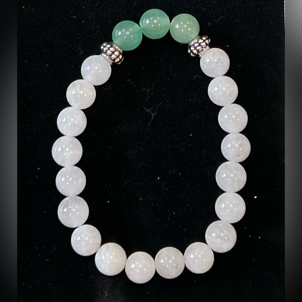 handmade beaded bracelet with white jade and green aventurine